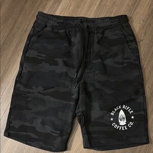 Black Rifle Coffee fleece camo print shorts.  Brand new - never worn